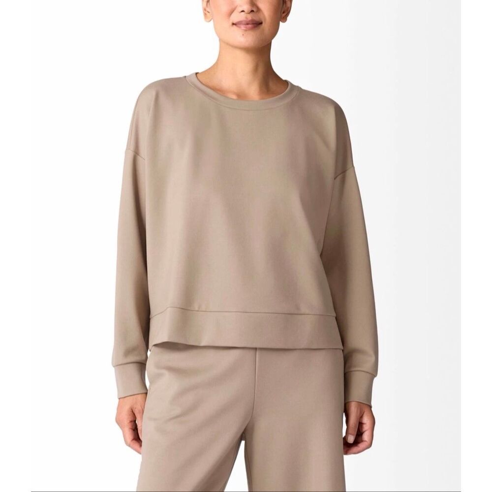 Eileen Fisher $168 Lightweight Ponte Round Neck Sweatshirt Top biscuit S NWOT
